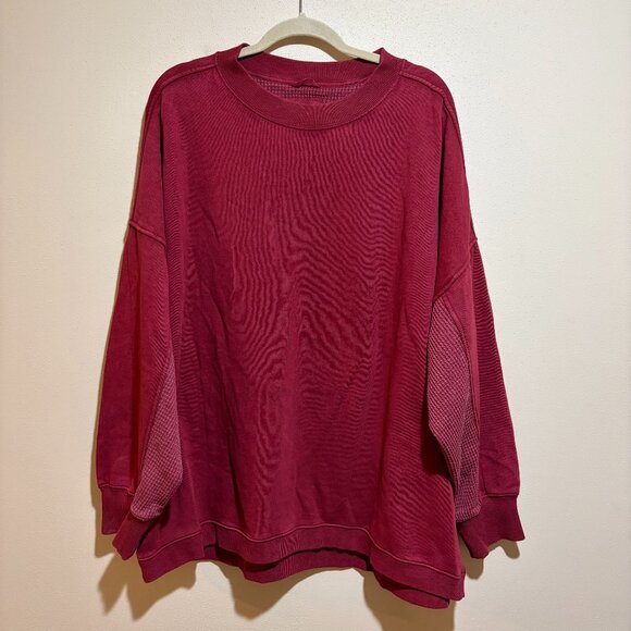 Aerie Getaway Sweatshirt Waffle Panel Crewneck Red - Picture 1 of 10